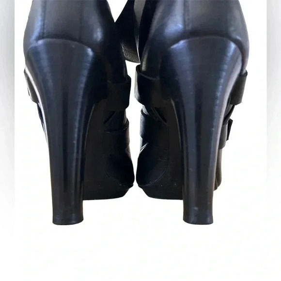 DKNYC Sandra Heeled Boot Black 9.5 Women’s Biker Moto Buckle Stack Heel Leather - Picture 8 of 10